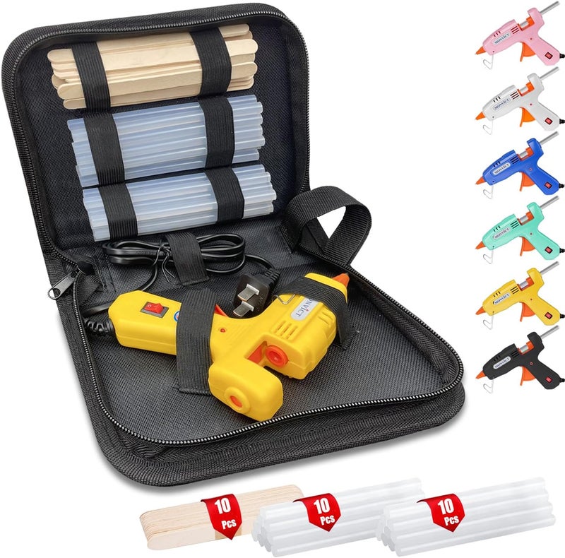 MONVICT 30W Mini Hot Glue Gun Kit, Fast Preheating Glue Gun with Storage Case, 20 Pcs Premium Glue Sticks, 10 Pcs Wood Craft sticks, Hot Melt Glue Gun for School Crafts DIY Arts Gift (Yellow) - Image 1